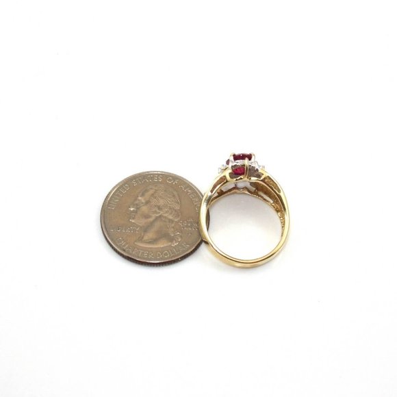 10K Yellow Gold Pink Ruby Diamond Halo Ring Size 7.25 - Picture 6 of 6